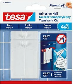 Gozhdë ngjitëse Tesa Powerstrips, për pllaka dhe metal, 2 copë, 4 kg, e bardhë