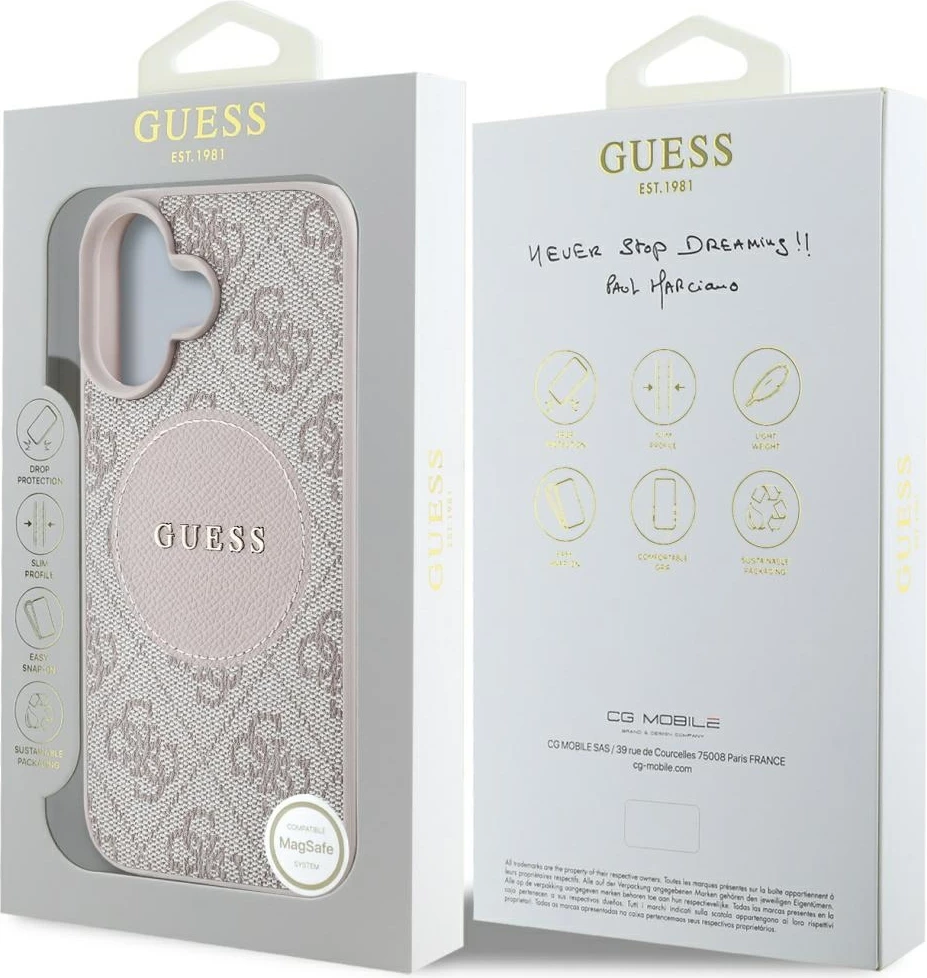 Mbështjellës Guess 4G Circle Classic Logo MagSafe për iPhone 16, Rozë