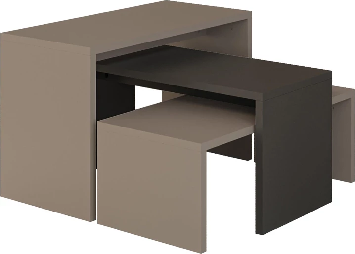 Set tavolinash kafeje Kantar, 3 copë, ngjyrë antracit-moka, 65x30x39cm