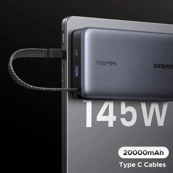 Powerbank UGREEN Nexode PB551 55992B 20000mAh 145W me kabllo USB-C të integrume, gri