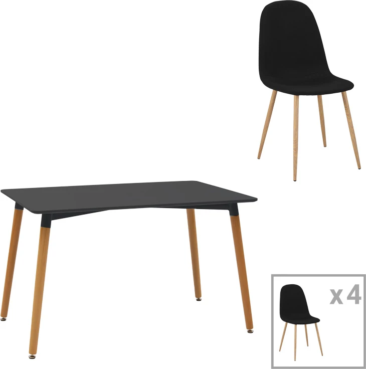 Set tavoline me karrige për ngrënie, Natali-Bella, MDF i zi, ngjyrë natyrale, 120x80x76cm, 5 copë