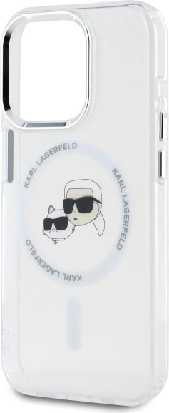 Mbështjellës Karl Lagerfeld IML Metal Karl&Choupette Head MagSafe për iPhone 15 Pro, Bardhë