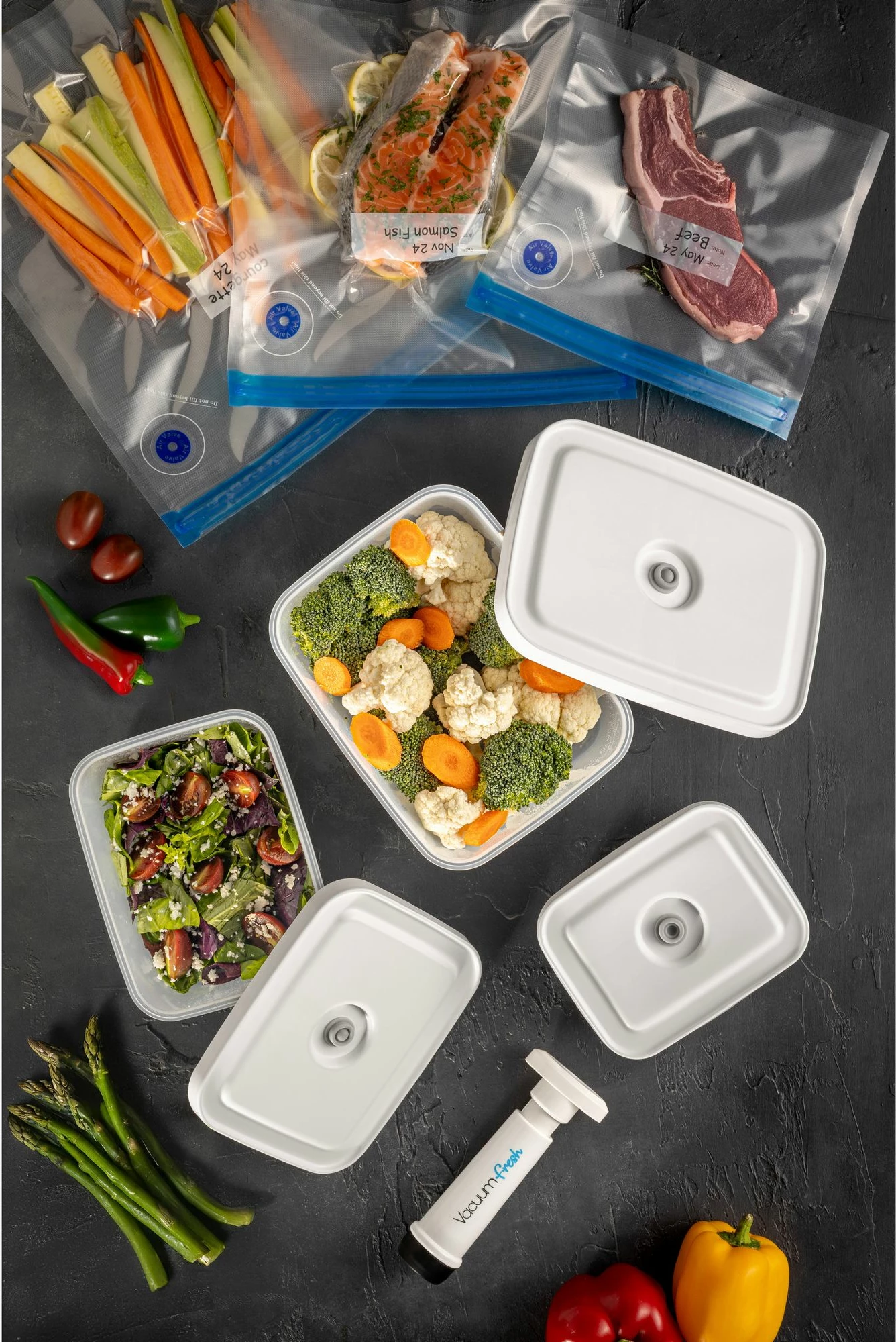 Set kuti dhe qese për ruajtje ushqimi, 13 copë, Hermia, VCC-13-PMP, transparente