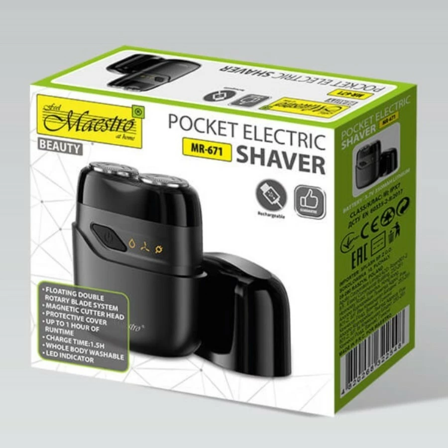 Makinë rroje për udhëtim, Feel-Maestro MR-671, 2 koka, USB-C, 60 min, IPX7, ekran LED, e zezë