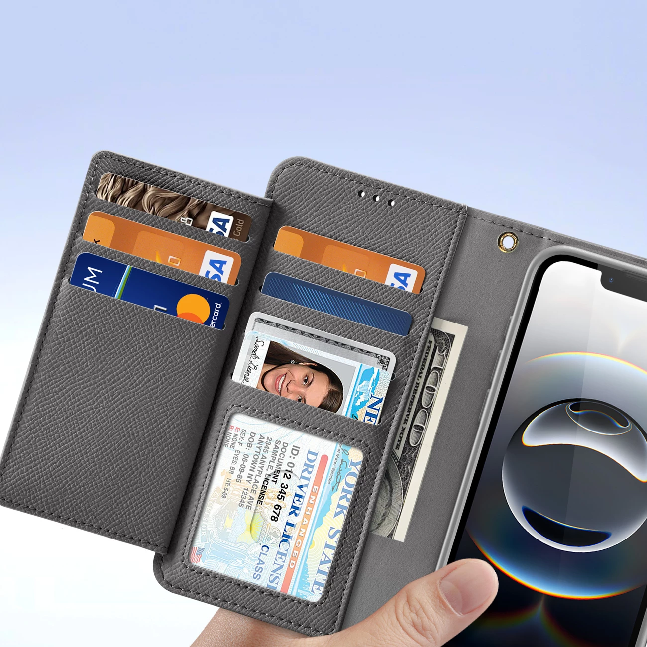 Mbështjellës Dux Ducis Lawa për iPhone 16e, lëkurë, me portofol magnetik, Gri