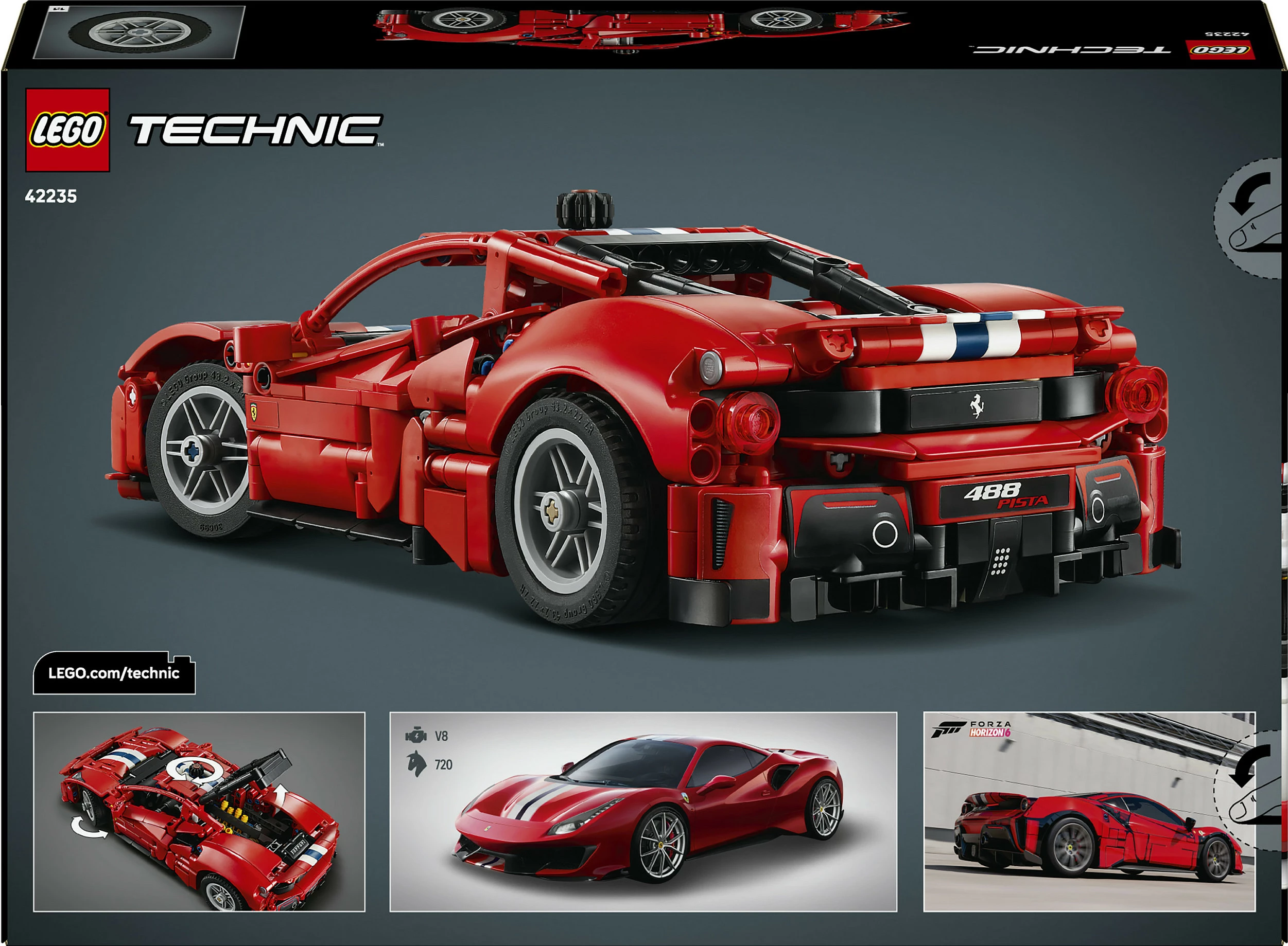 Set ndërtimi LEGO Technic Ferrari 488 Pista 42235, 882 copë, i kuq
