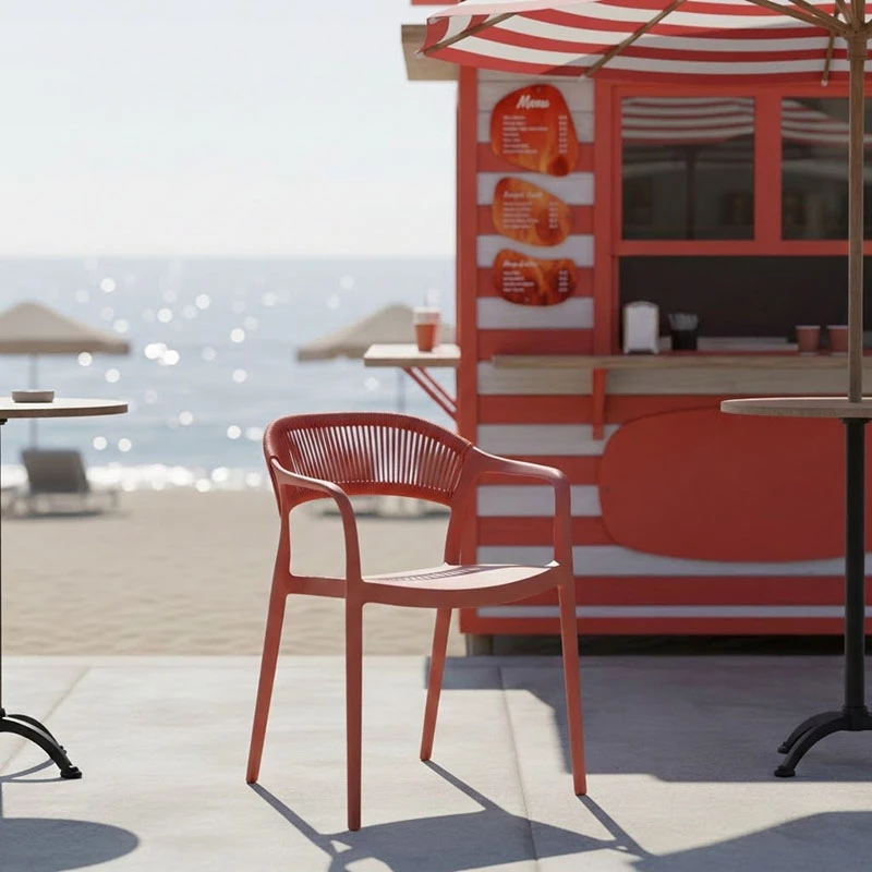 Karrige me krahë Ankara, e grumbullueshme, PP, ngjyrë terrakote, shpinë PE ratan, 54x55.5x77cm