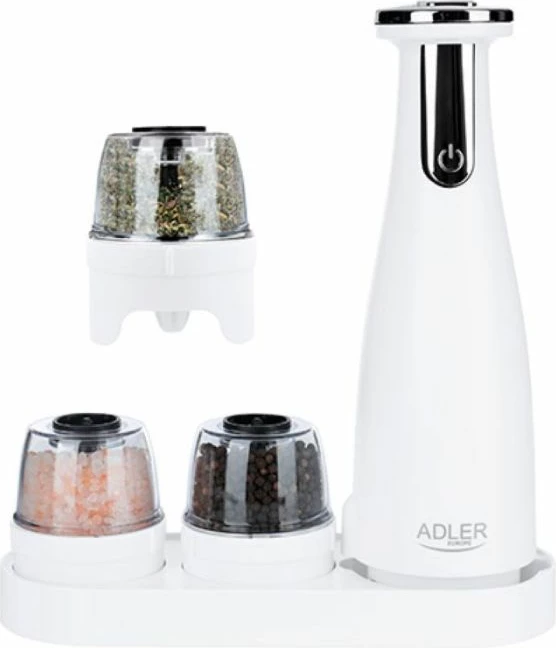 mulli elektrik për kripë e piper ADLER AD4449W, 150 ml, USB-C, set 3 copë, i bardhë mat