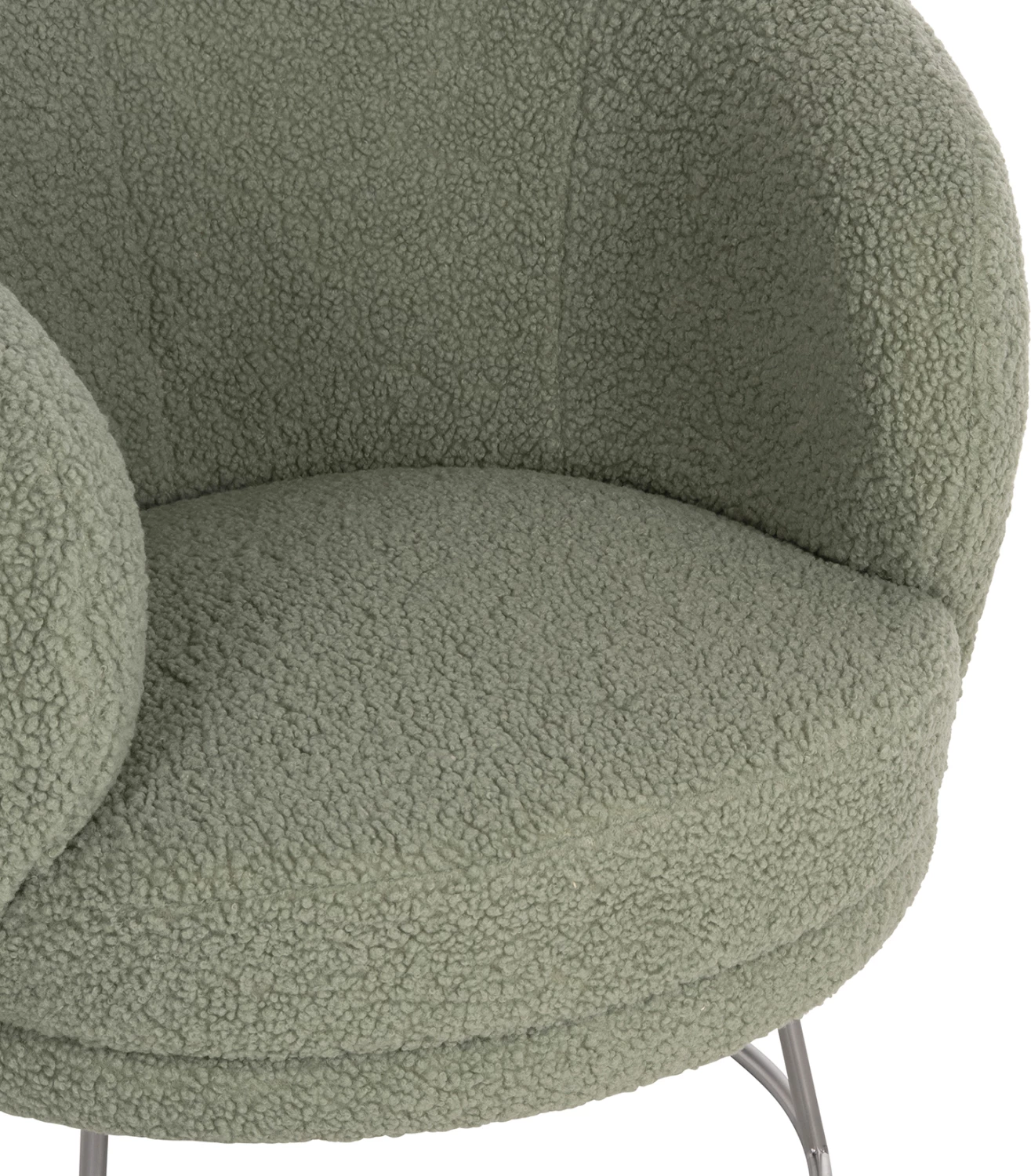 Karrige me krahë ARIEN FH8403.27, pëlhurë boucle, ngjyrë fistik, bazë metalike argjendi, 78x75x84H cm