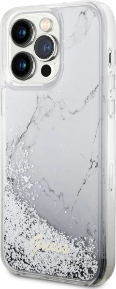 Mbështjellës Guess GUHCP14XLCSGSGH për iPhone 14 Pro Max 6.7", Liquid Glitter Marble, Bardhë