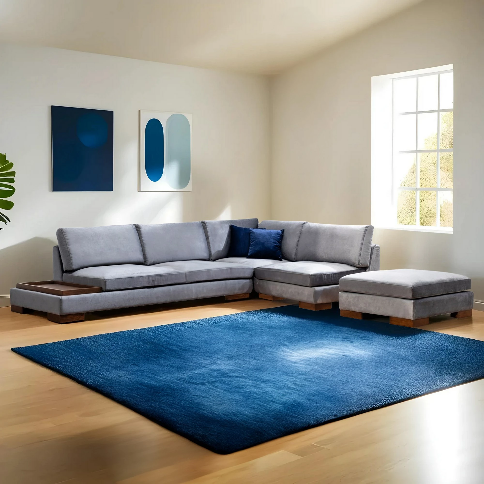 Këndare Atelier del Sofa Tulip, këndore e djathtë me puf, ngjyrë gri e errët