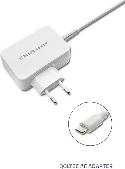 Adapter Qoltec 51039, 65 W, Universal, Bardhë