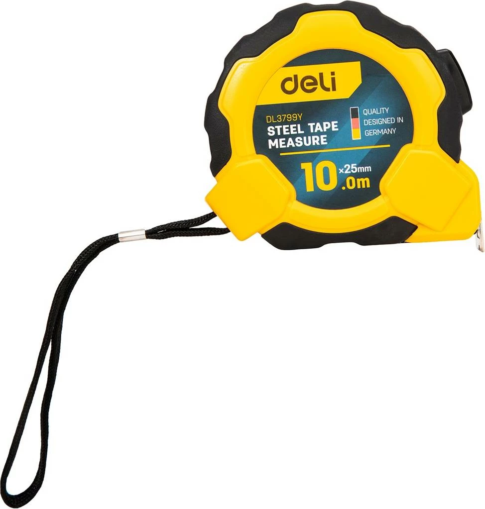 Metër matës çeliku Deli Tools EDL3799Y, 10m x 25mm, verdhë