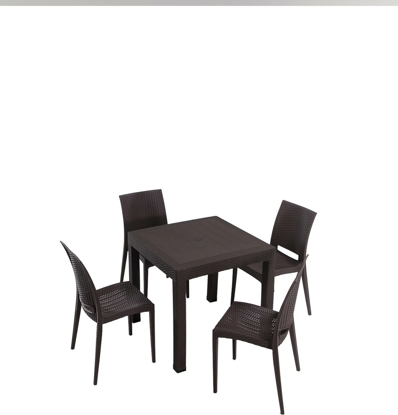 Tavolinë me karrige për terasë, 5 copë, ngjyrë kafe, Hanah Home, ratan, 80x80cm