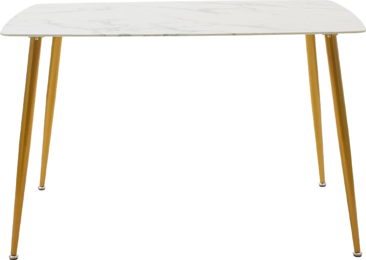 Tavolinë ngrënieje Paris, xham 8mm, model mermeri, ngjyrë e artë, 120x80x75cm