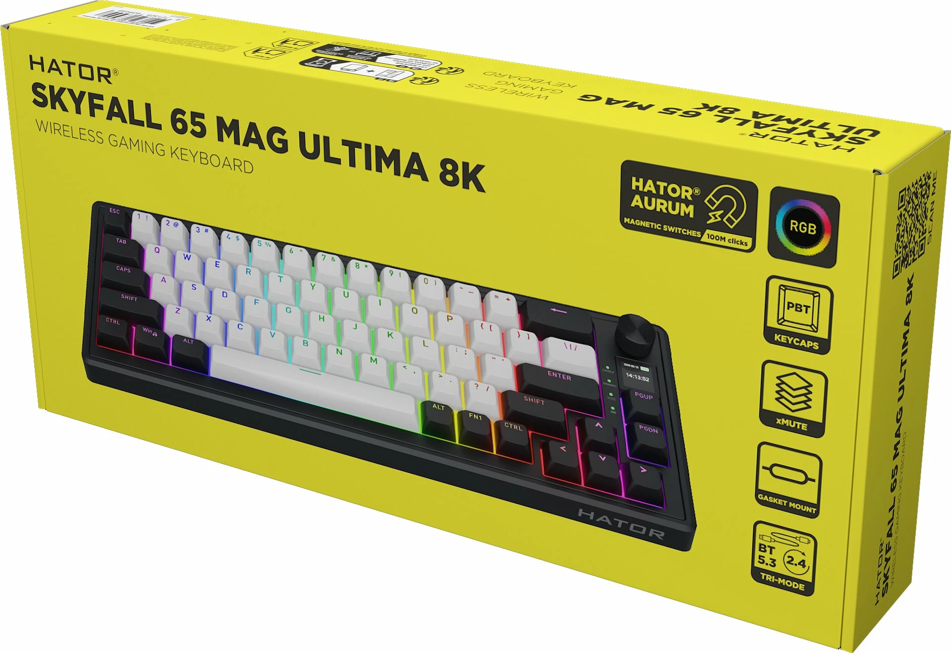 Tastierë gaming Hator Skyfall 65 Mag Ultima 8K Wireless (HTK3860), Aurum Ice Magnetic, 65%, RGB, US layout, e bardhë