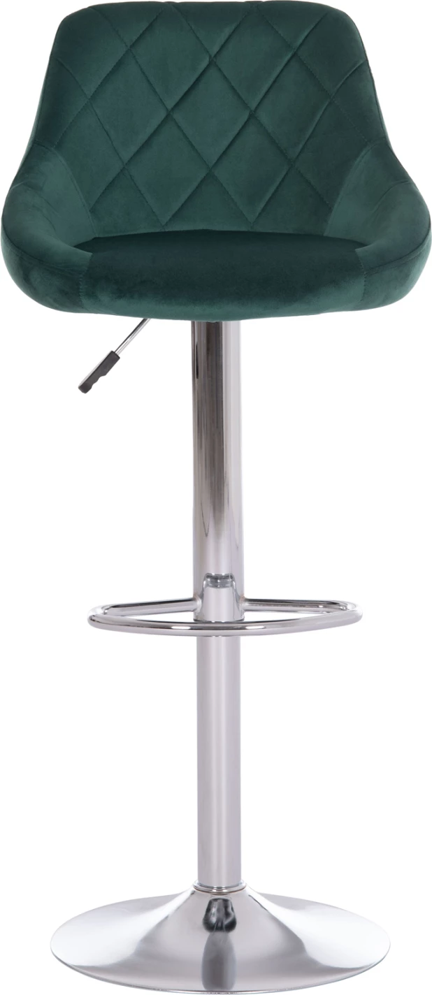 Karrige për bar ROSE, bazë dhe sustë kromi, kadife jeshile cypress, 48x45x105cm, set prej 2 copë