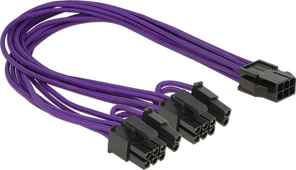 Kabllo adapter energjie PCIe DeLOCK 6-pin në 2x 6+2-pin, 0.3m, vjollcë/zezë