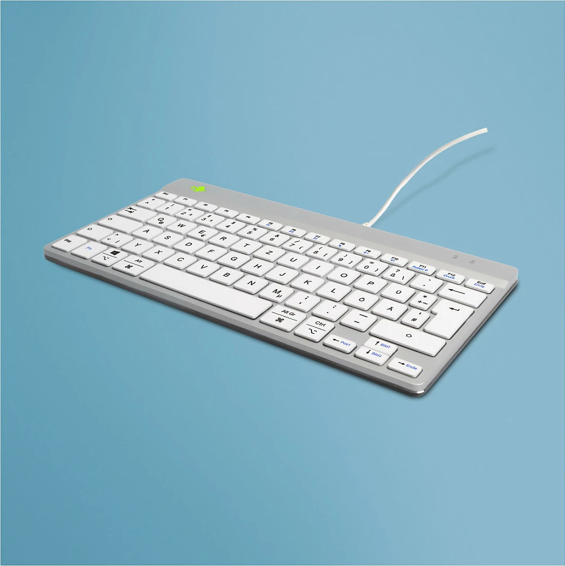 Tastierë ergonomike R-Go Compact Break, USB me kabllo, mini QWERTZ (DE), e bardhë