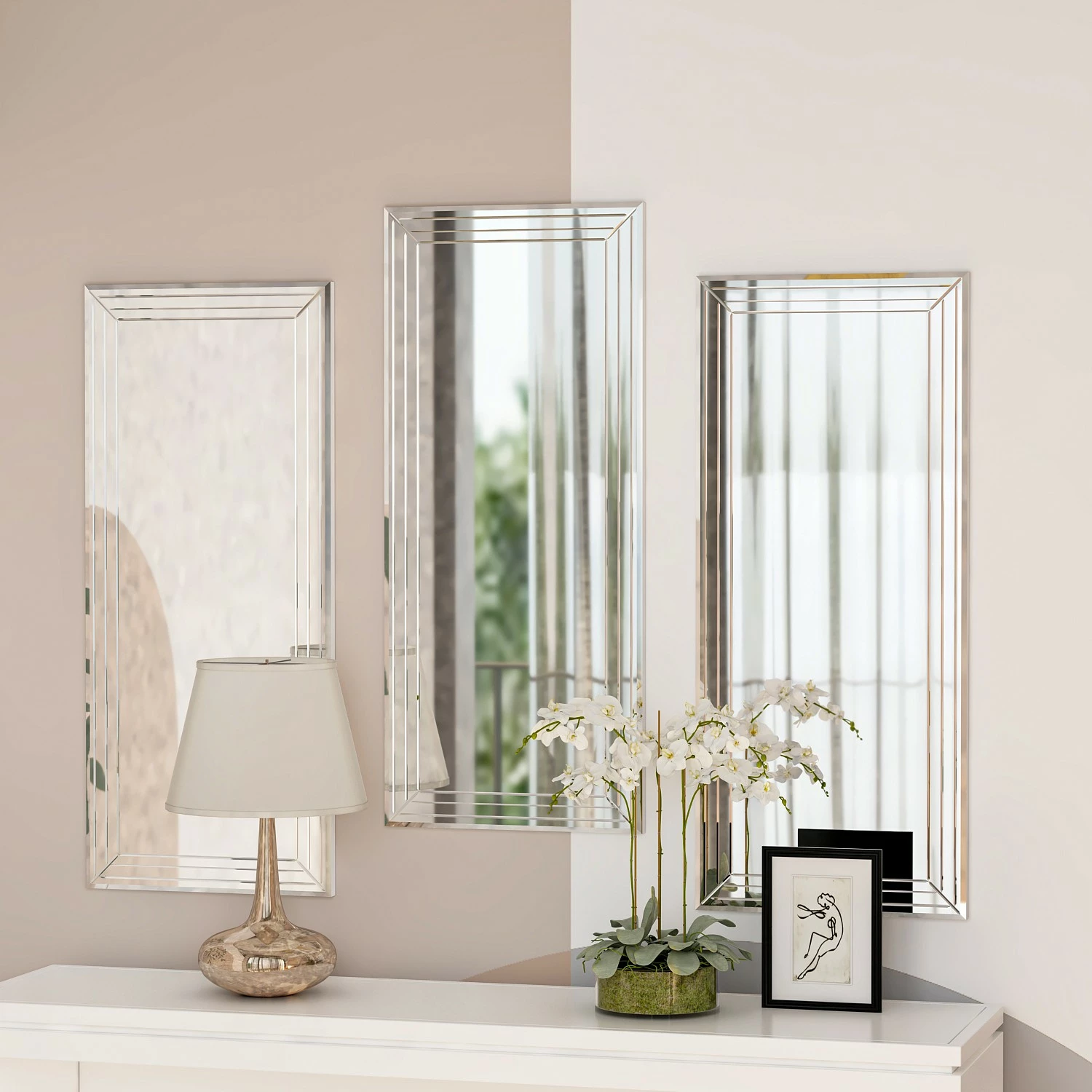 Set pasqyrash dekorative (3 copë), Hanah Home, Mini Neom, transparente