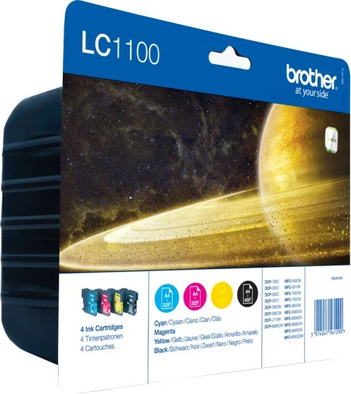 Toner Brother LC1100VALBP, 4 copë, 450 faqe, 325 faqe, Multipack, Ngjyrë e zezë, Cian, Magenta, E verdhë