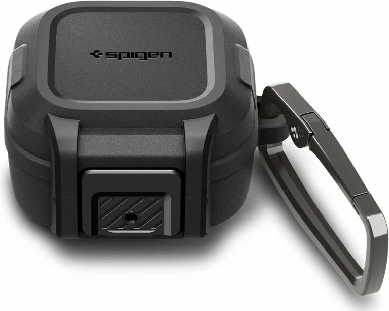 Mbështjellës i blinduar me kyçje Spigen Lock Fit për Samsung Galaxy Buds 4 / Buds 4 Pro, set me karabiner, Matte Black