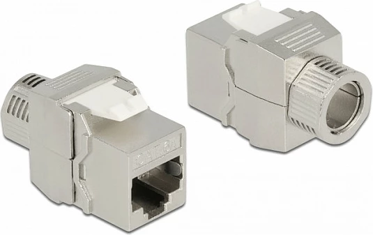 Modul Keystone DeLOCK RJ45 në LSA Cat6A, pa vegla, i mbrojtur, 2 copë, inox