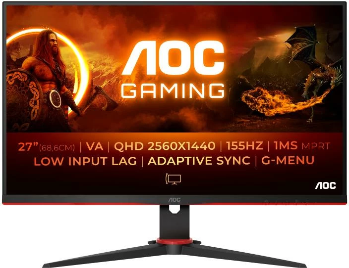 Monitor gaming AOC Q27G2E/BK 27" QHD 155 Hz 1ms VA Adaptive Sync, zezë/kuqe