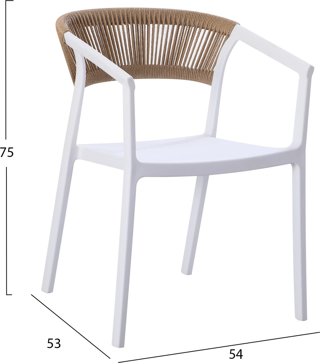 Karrige BOGI, polipropileni, e bardhë me litar PP bezhë, FH6240.01, 54x53x75H cm