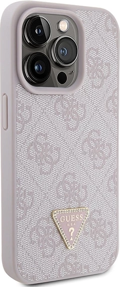 Mbështjellës Guess Leather 4G Triangle Strass për iPhone 15 Pro, Rozë