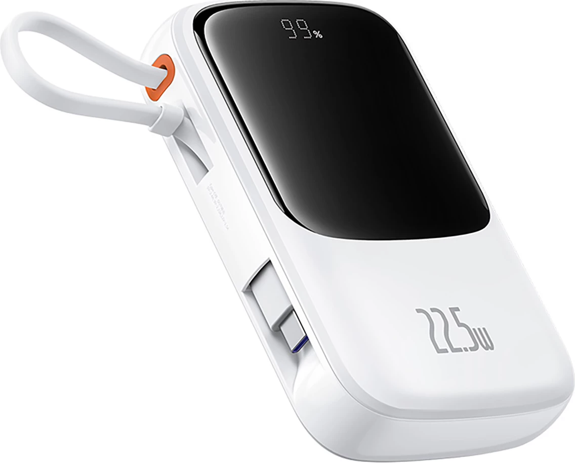 Powerbank Baseus Qpow Pro+ 10000mAh, 22.5W, me kabllo USB-C, Bardhë