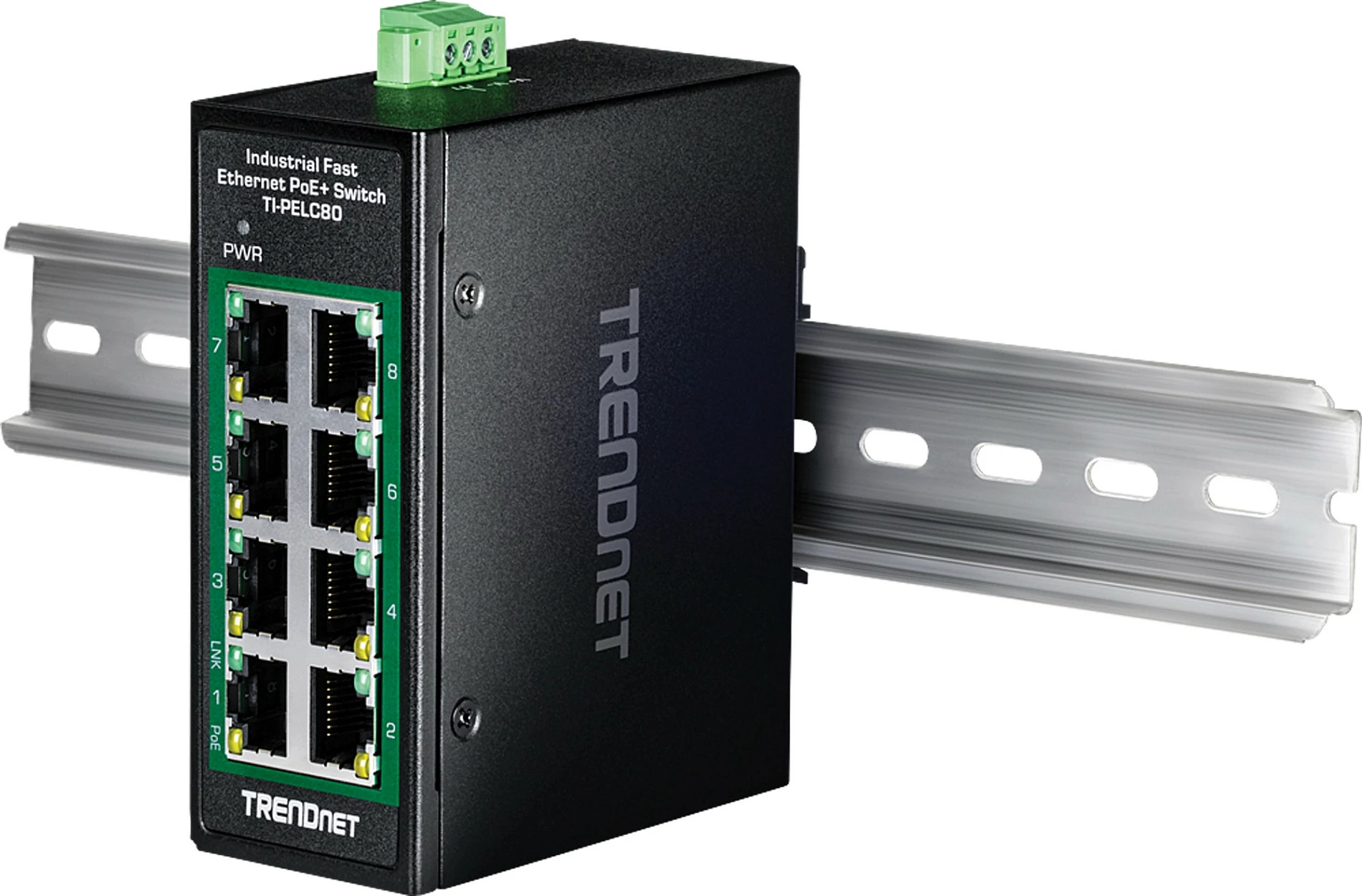 Switch industrial TRENDnet TI-PELC80, 8x Fast Ethernet PoE+, DIN rail, i zi