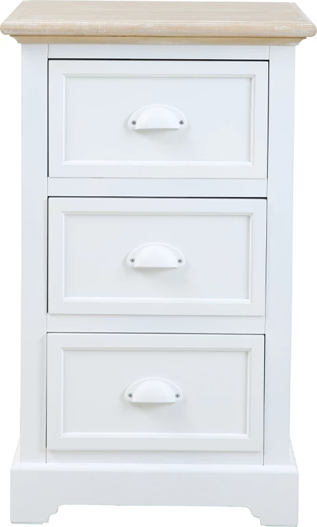 Komodinë Kimolos me 3 sirtarë, e bardhë-natyrale, 43x35x71cm