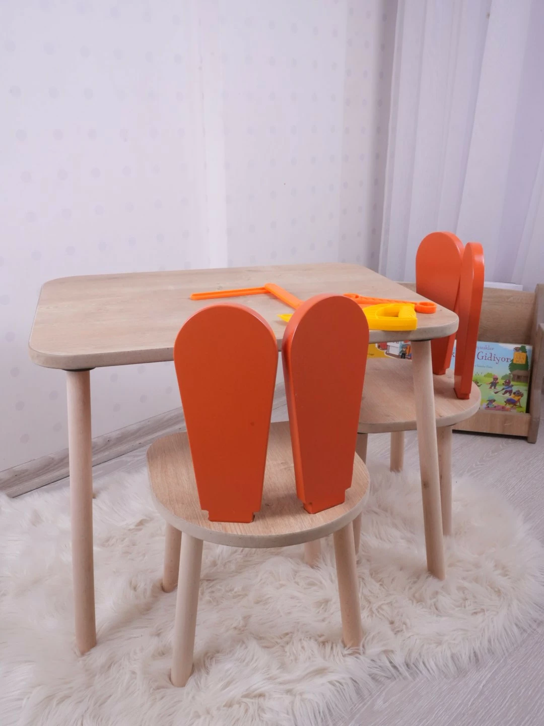Set tavoline për fëmijë, Hanah Home, një karrige Bunny, portokalli, kafe