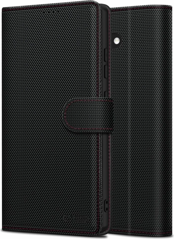 Mbështjellës Tech-Protect Wallet RS për iPhone 16e, eko-lëkurë, e zezë/kuqe