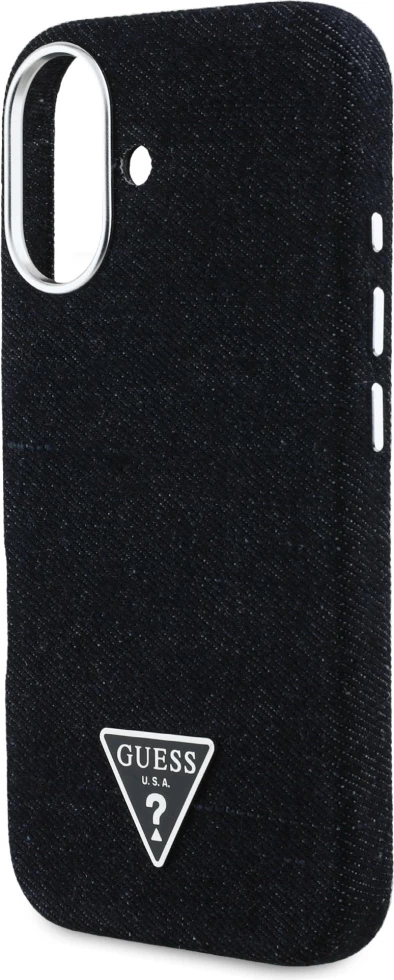 Mbështjellës Guess Denim Triangle Logo MagSafe për iPhone 16, i zi