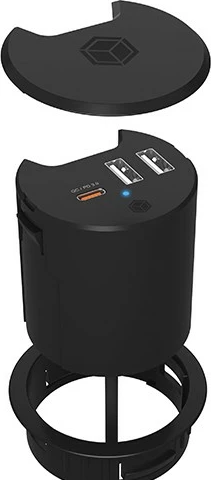 Karikues tavoline IcyBox IB-HUB1407 me 3 porta USB, 2x USB-A, 1x USB-C, 60mm, Zi