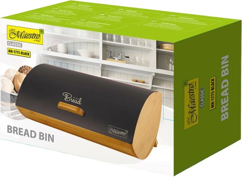 Kuti buke Feel-Maestro MR-1775-BLACK, bambu dhe çelik inox, e zezë