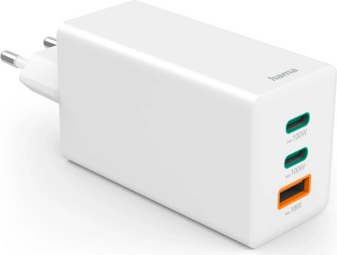 Karikues Hama 100W GaN, 2xUSB-C, 1xUSB-A, i bardhë