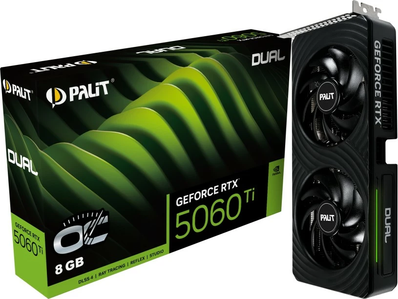 Kartelë grafike Palit GeForce RTX 5060 Ti Dual OC, 8GB GDDR7, e zezë