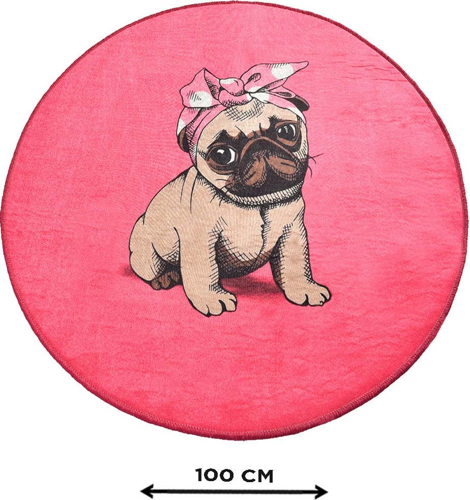 Tapet për banjo, Mijölnir, dizajn me qen Pug, rozë, 100 cm
