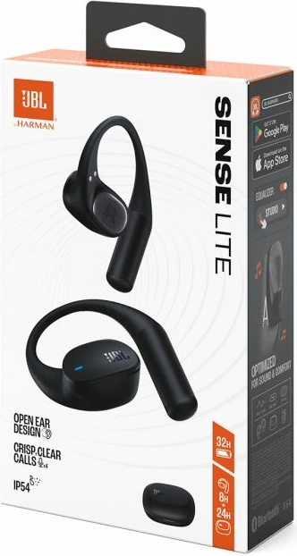 Kufje JBL Sense Lite open-ear pa tela, Bluetooth 5.4, 32 orë, IP54, 4 mikrofona, e zezë, set me kuti karikimi