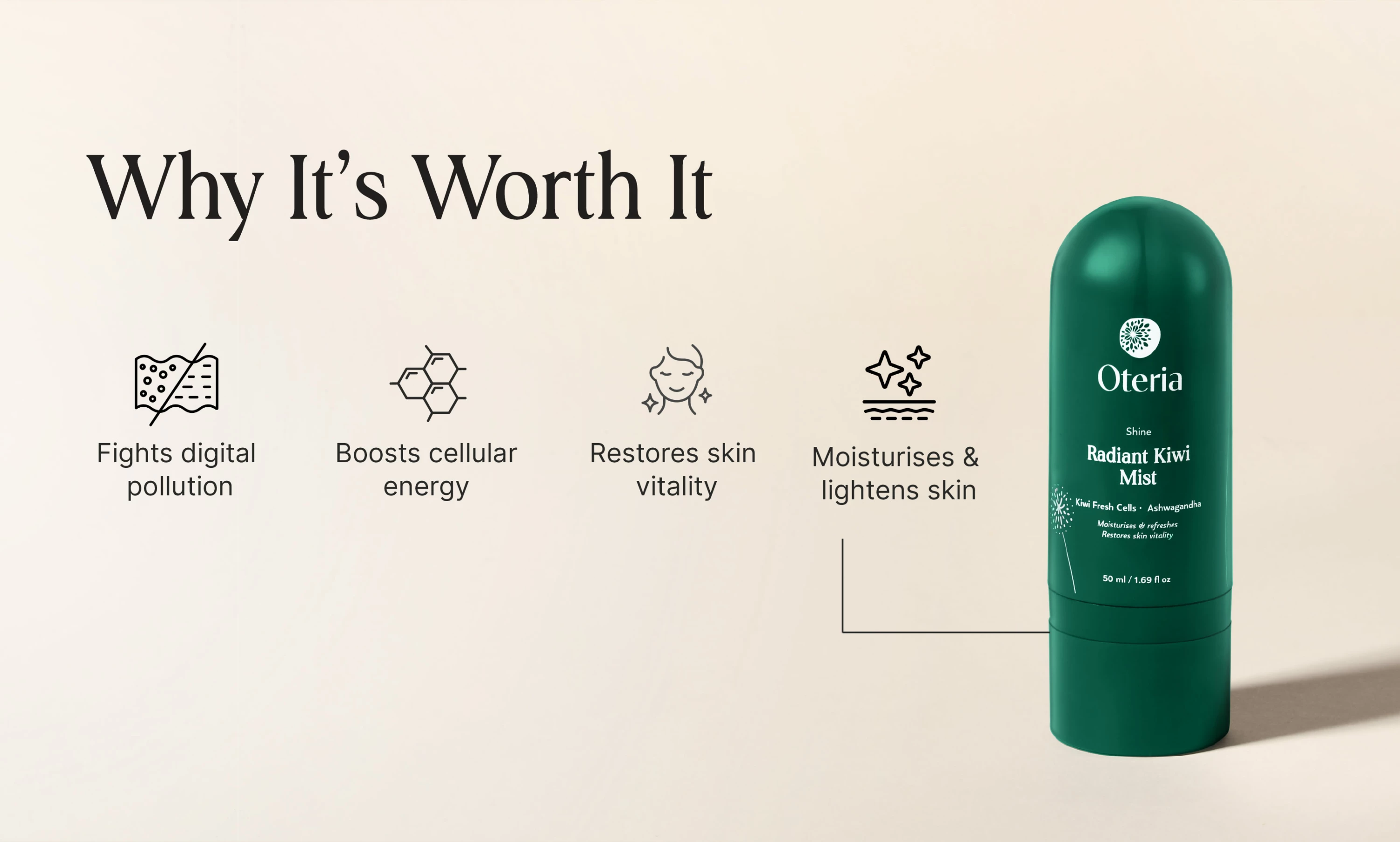 Sprej për trup Oteria Radiant Kiwi Mist, 30ml