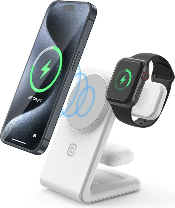 Karikues wireless 3-në-1, 20W CRONG MagSafe për iPhone, Apple Watch, AirPods, Bardhë