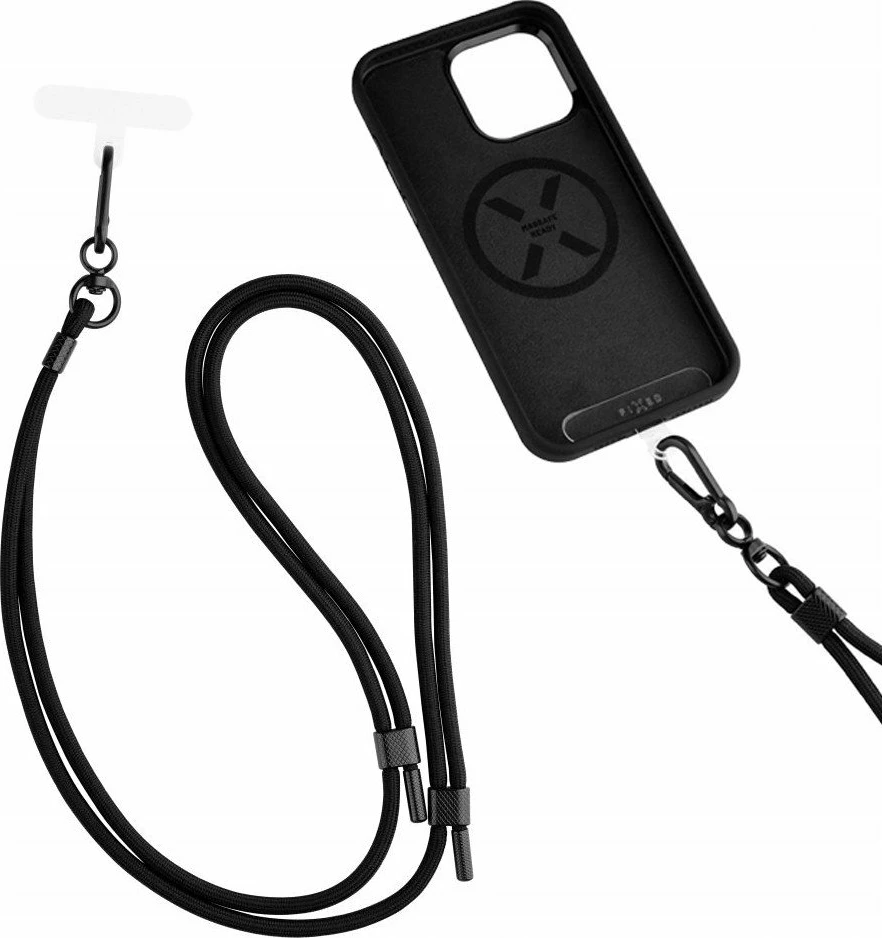 Rrip qafe për celular Fixed FIXNU-V-BK, universal, 40-76 cm, me karabiner, e zezë