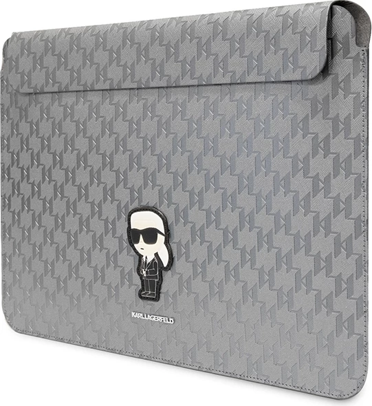 Mbështjellës laptopi Karl Lagerfeld Saffiano Monogram Ikonik, 14", argjendtë