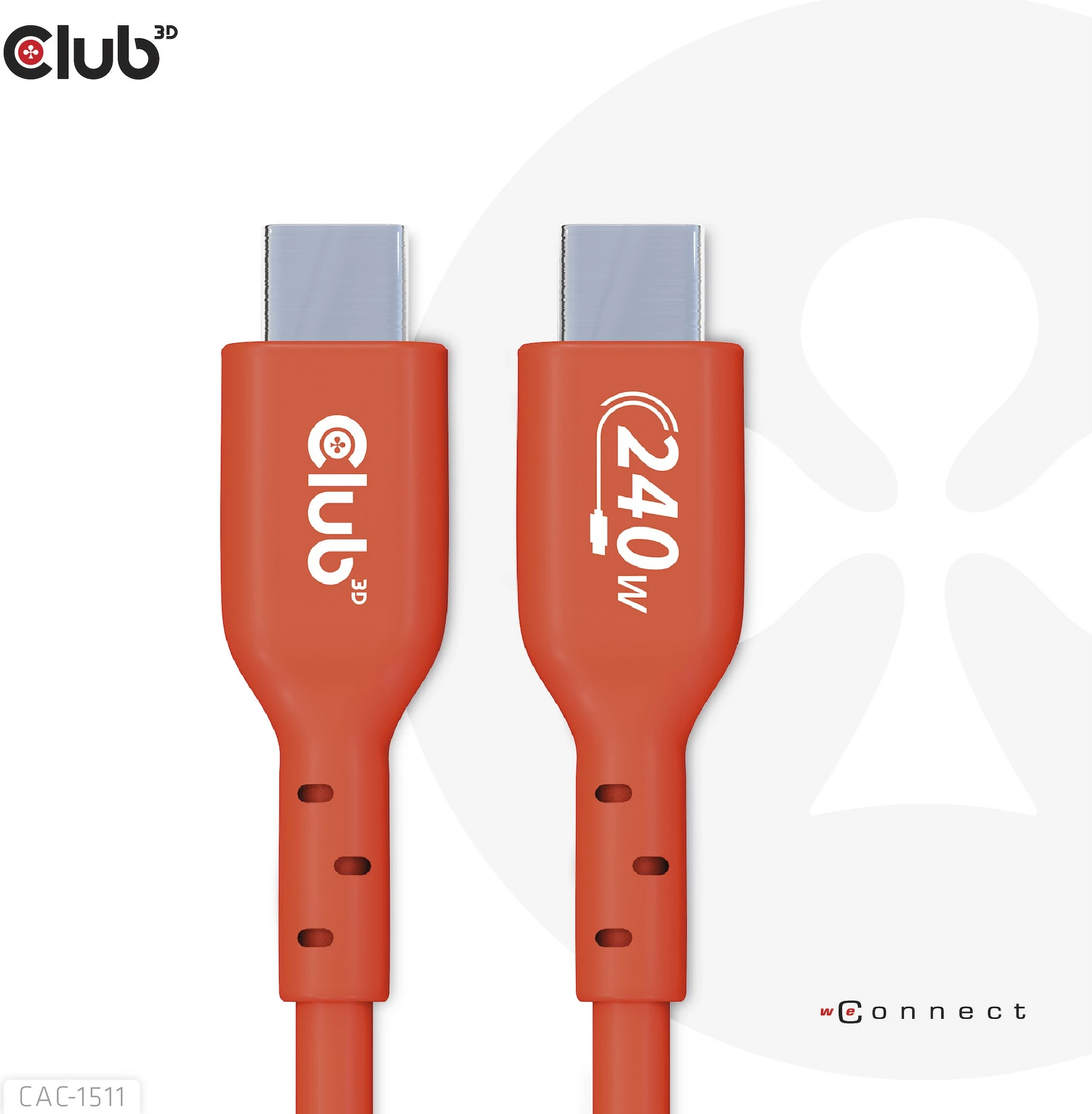 Kabllo USB Type-C Club3D 1m, PD 240W, 480Mb/s, e kuqe