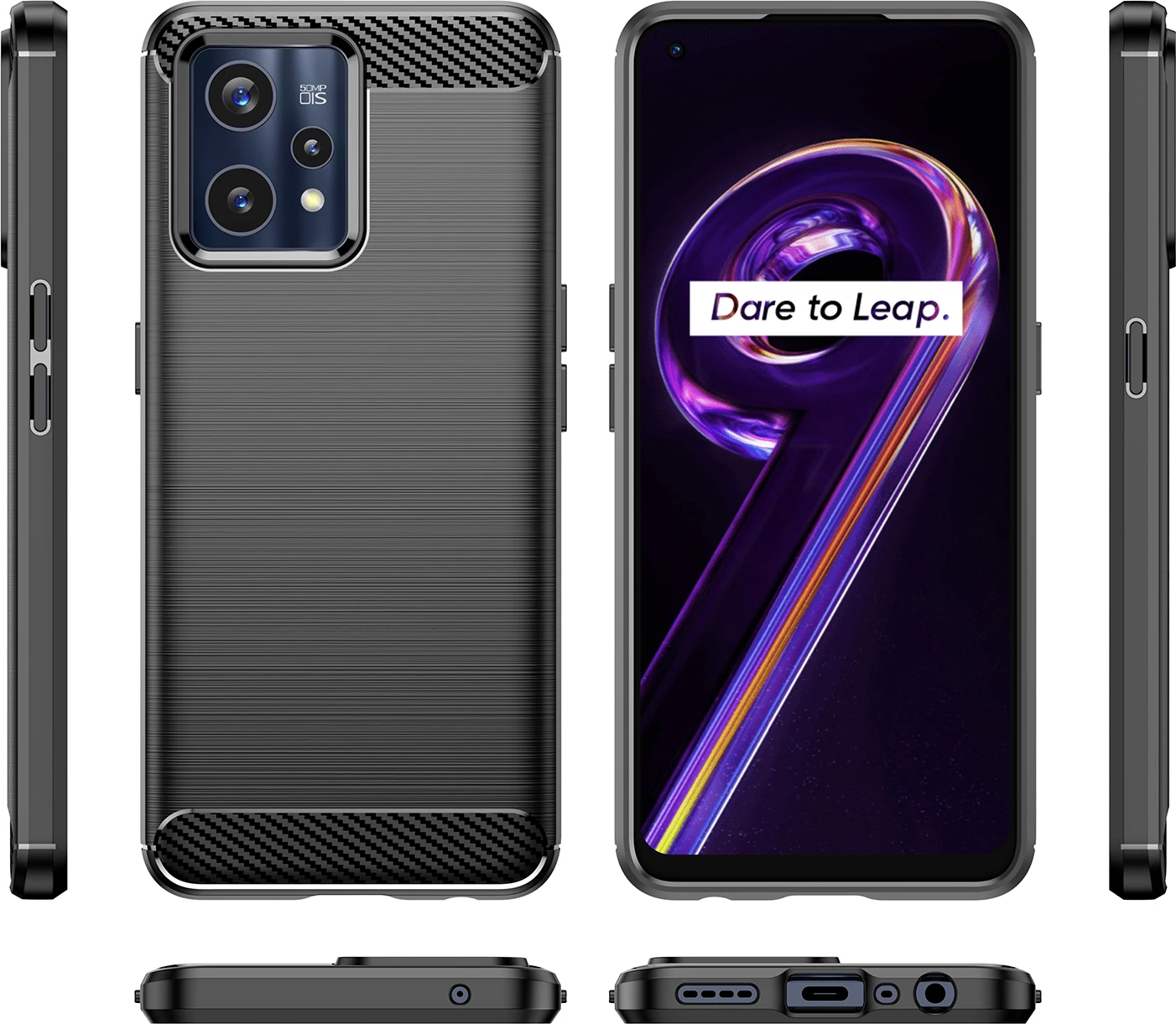 Mbështjellës Hurtel Carbon Case për Realme 9 Pro+, i zi
