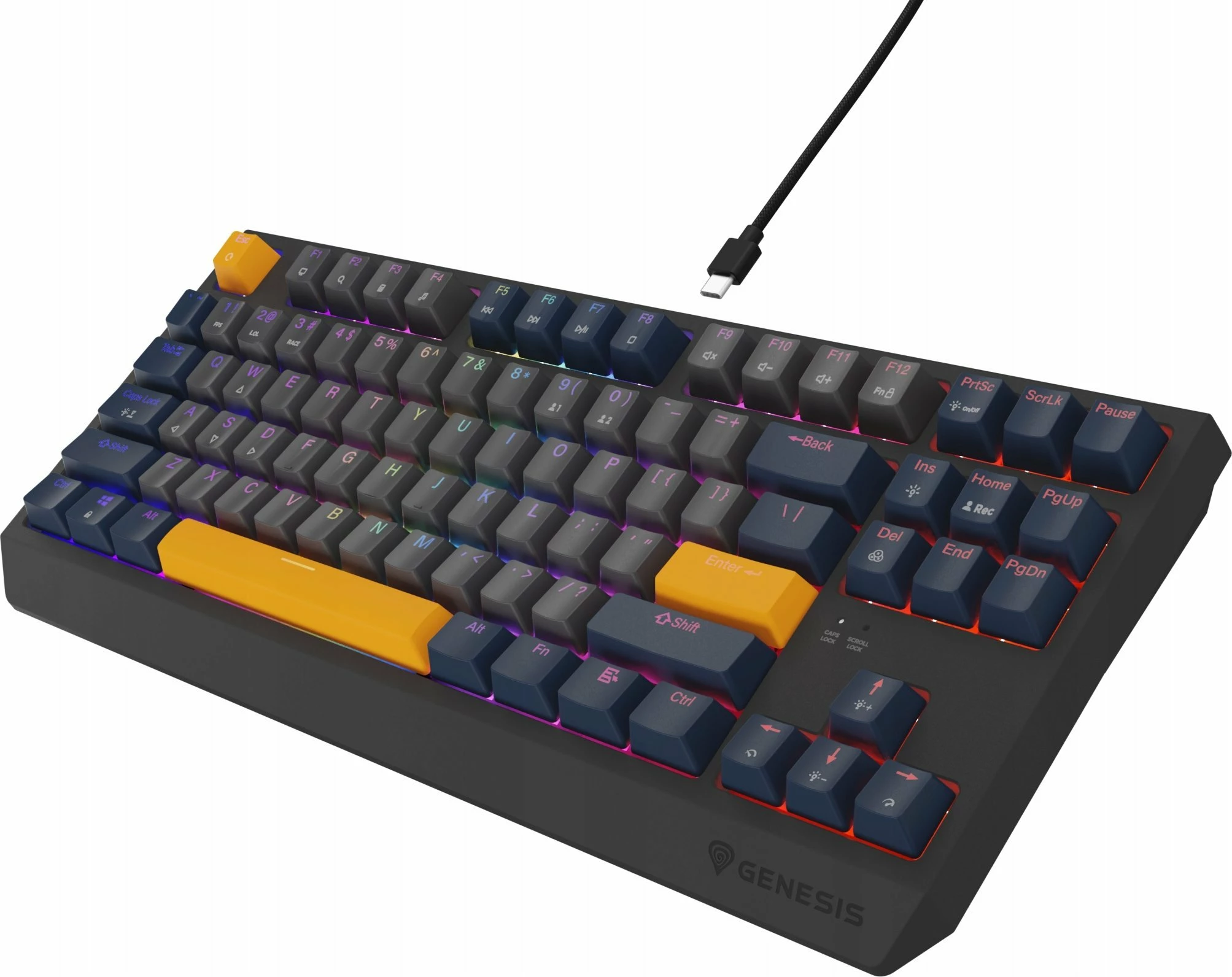 Tastierë mekanike gaming GENESIS Thor 230 TKL NKG-2164, Outemu Panda, Hot Swap, RGB, USB me kabllo, US layout, aksente blu