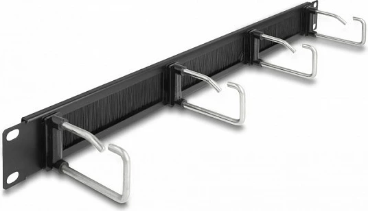 Panel menaxhimi kabllove DeLOCK 19" 1U me brushë dhe 4 grepa metalik, i zi/metalik